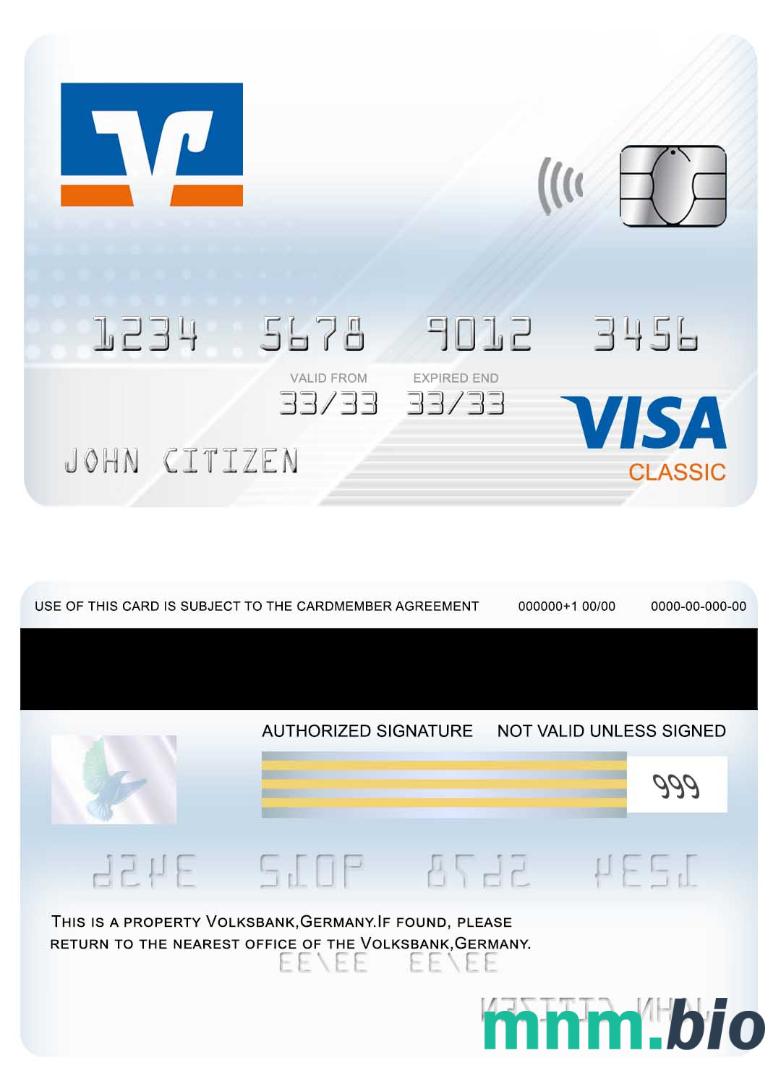 Germany Volksbank visa klasyczny karta przykład w formacie PSD